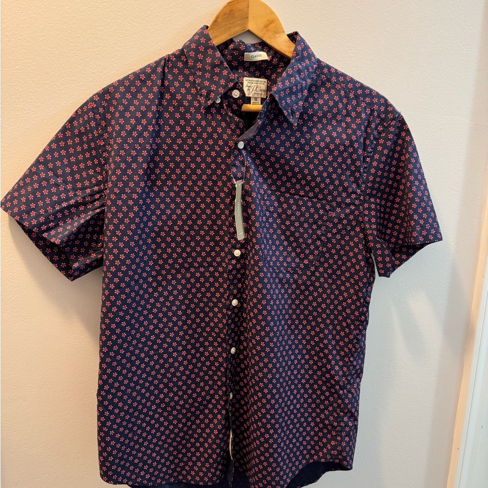 J. Crew Navy Casual Button Down Shirt with Micro-Print
